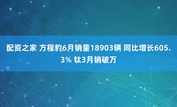 配资之家 方程豹6月销量18903辆 同比增长605.3% 钛3月销破万